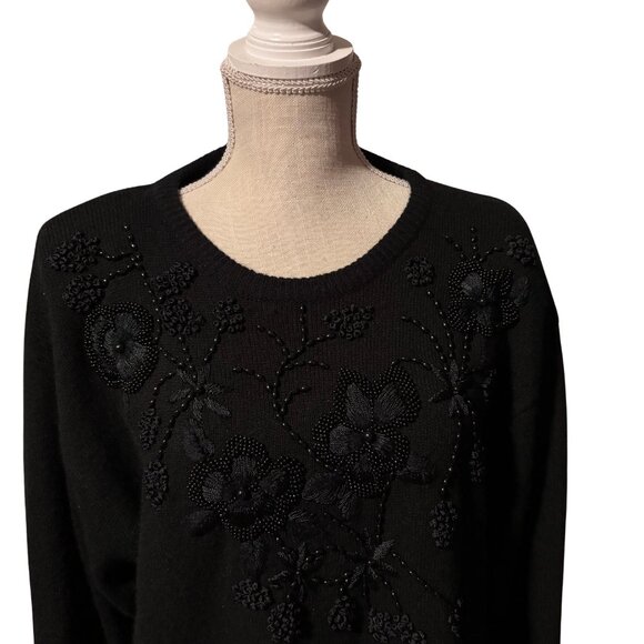 Vintage Paola Conte Beaded Angora Wool Sweater Black Floral Embellished – Size M - Picture 1 of 9